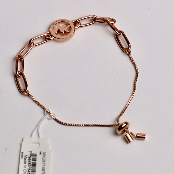 Michael Kors Rose Gold Tone Chain Link Logo Bracelet - Picture 3 of 7